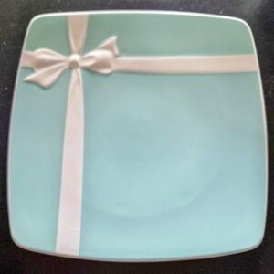 Tiffany & Co. Blue Square Serving Plate with White Ribbon Motif